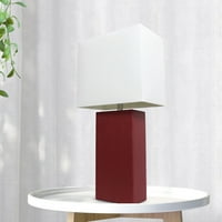 Noćna Stolna svjetiljka od 21 s kožnom podlogom za moderan dekor kuće s bijelim pravokutnim sjenilom od tkanine, crvena