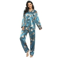 Ženska svilena satenska Dnevna pidžama s dugim rukavima dvodijelna pidžama s gumbima