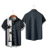Muška Vintage majica za kuglanje s kratkim rukavima, uobičajeni kroj, gumbi, blok boja, havajski zabavni print, Retro majica, osnovna