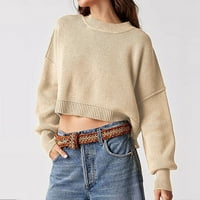 Ženski džemperi u jesensko-zimskom stilu s okruglim vratom, jednobojni i preveliki pulover, jesenski džemperi za žene u kaki boji