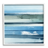Stupell Industries Sažetak oceanskog krajolika zasićene plave prugaste linije Slikanje bijele uokvirene umjetničke print art Art,