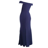 ; / Ženska seksi duga haljina s ramena jednobojne Ležerne maksi haljine omotani kaftan ljetna haljina na plaži Mornarsko plava,;