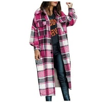 Flare jakna, ženski karirani kardigan s printom, kaput s dugim rukavima, duga široka gornja odjeća, otvorena prednja Vanjska odjeća,