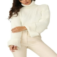 Zimski topli Ženski džemper s jastučićem za ramena gornji dio dolčevita pulover prsluk pleteni džemper širokih ramena gornji dio