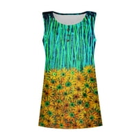 Ženski ljetni vrhovi Bez rukava s okruglim vratom s gumbima slatka labava košulja s cvjetnim printom za vježbanje i jogu zelena 2
