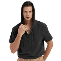 Muški gornji dio, elegantni izrez s kapuljačom, kratki rukav, jednobojni ljetni udoban casual pulover, bluze, košulje, majice Plus