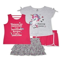 Pink Velvet Girls modni vrhovi, kratke hlače i suknja, četverodijelni set, veličine 4-12