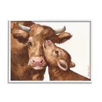 Stupell Industries Suosjećajna goveda majka i baby cuddle ruralna poljoprivredna površina slika bijela uokvirena umjetnička print