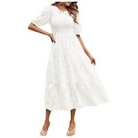 Haljine za žene Maksi A kroja dužine lakta, ležerna ljetna cvjetna haljina s okruglim vratom, Bijela