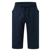 Muške Capri hlače-ljetne modne rastezljive jednobojne široke Ležerne hlače u tamnoplavoj boji