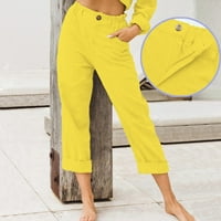 Ženske Ležerne ljetne hlače, jednobojne, s džepovima, patentnim zatvaračem, elastičnim elastičnim strukom, gumbima, dugim ženskim