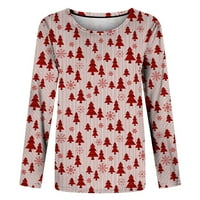 Božićne majice s rukavima za žene slatke majice od sobova i pahuljica bluza s okruglim vratom Božićni svečani udobni puloveri majice