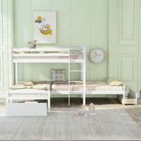 Aukfa kreveti na kat L u obliku drveta trostruki okvir s ladicama za dječju spavaću sobu, bijela