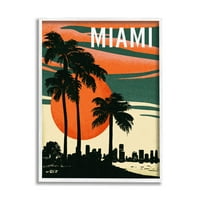 Stupell Industries Tropska Miami Palms Silhouette Graphic Art White Framed Art Print Art Art, Dizajn Ziwei Li