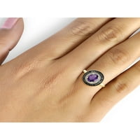 Nakit klub ametist prsten s kamenom rođenja nakit - 1. 14 karatni srebrni prsten od ametista s crno-bijelim dijamantom karatni prstenovi