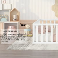 Gewnee pune veličine Montessori krevet za malu djecu, okvir drvenog podnog kreveta s ogradom i vratima, bijelo