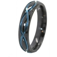 Polukružni crni cirkonijev prsten sa simbolom beskonačnosti anodiziran plavom bojom