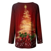 Smanjite božićne ženske tunike za tajice, slatke majice s uzorkom božićnog drvca za žene, opušteni casual puloveri s okruglim vratom,