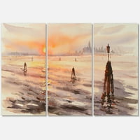 Panorama plaže Venecija Laguna na Sunset Painting Canvas Art Print