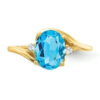 Prsten od žutog zlata od 8 karata s ovalnim plavim topazom i dijamantom od 8 karata