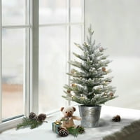 Prethodno osvijetljeno umjetno božićno drvce od 2 inča s flockiranim vrhom i vijencima u metalnom loncu, zeleno