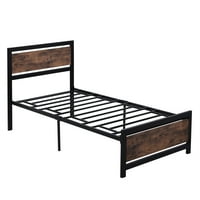 AUKFA okvir s dvostrukim krevetom - Metalna platforma kreveta s drvenim uzglavljem i pločom - crno