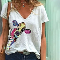 Ženske majice s naramenicama Plus Size Ženska ležerna modna široka majica s izrezom i printom u obliku slova u, vrhovi kratkih rukava,
