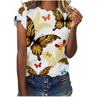 Ženske majice, ženska modna ležerna bluza s okruglim vratom i kratkim rukavima s printom leptira, bijela
