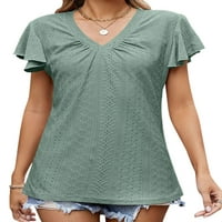Ženski ljetni topovi majica s izrezom u obliku slova u, jednobojna majica, meka bluza od tunike, pulover za plažu, Zelena