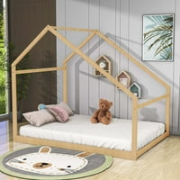 Aukfa dvostruki kućni krevet za djecu, platformski krevet s krovom, drvo - bijelo