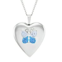 Sjajne fini nakit plavi kristalni privjesak za srce leptira u Sterlingu srebra, 18