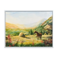 DesignArt 'Izlazak sunca u planinama s konjem' Farmhouse uokvirena platna zidna umjetnička tiska