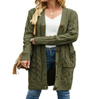 ženski Džemperi-Kardigani s otvorenim prednjim dijelom, uska gornja odjeća pletena kabelom s gumbima, kaputi s džepovima