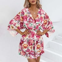 Ljetna ženska ležerna haljina s cvjetnim printom bez manžeta bez manžeta, kratkih rukava, svečana haljina za zabavu