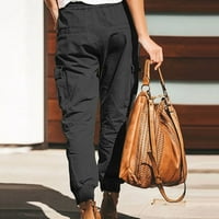 Ženske hlače, ženske modne jednobojne kombinezone s vezicama, hlače s džepovima, Ležerne hlače
