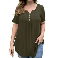 Ženska tunika Plus Size, u obliku slova U, S izrezom i gumbima, vrhovima, casual bluza s kratkim rukavima, košulje u zelenoj boji,