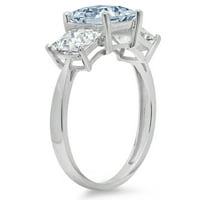 Prirodni Švicarski plavi topaz prsten od 2 karatnog dijamanta od 14 karatnog bijelog zlata s tri kamena od 10,5