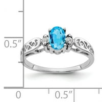 Primalno zlato karat bijelo zlato 6x ovalno plavi topaz i dijamantni prsten