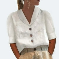 Ženska modna ležerna jednobojna košulja s izrezom i gumbima u obliku slova U, široka majica kratkih rukava, Gornji dijelovi, bluza