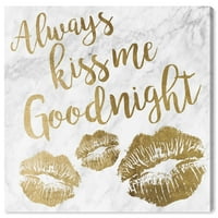 Wynwood Studio Fashion and Glam Wall Art Canvas Otisci 'uvijek me poljubi laku noć' usne - zlato, bijelo