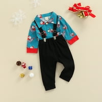 Božićni setovi odjeće za dječake kombinezon s dugim rukavima s reverom s printom Djeda Mraza duge hlače kombinezoni