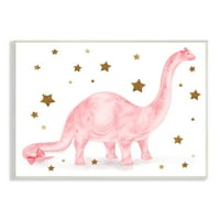 Stupell Industries Pink Dinosaur Gold Stars Kids Dizajn zidne ploče Daphne Polselli