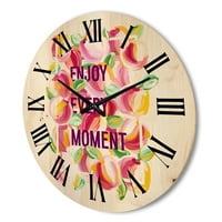DesignArt 'Uživaj u svakom trenutku nad šarenim cvjetovima' tradicionalnim drvenim zidnim satom