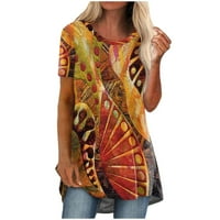 Rasprodaja ženskih ljetnih vrhova za žene modni Casual majica s okruglim vratom s etničkim Vintage printom kratki rukav bljesak top
