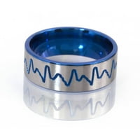 Ravni titanijski prsten s mljevenim otkucajem srca anodizirano u plavoj boji