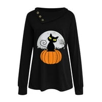 Ženska ležerna bluza s dugim rukavima s printom za Noć vještica, pulover s okruglim vratom, gornji dio crni;