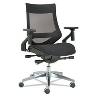 Multifunkcionalna mrežasta stolica serije MTB s okretnim naslonom za ruke, podržava do 10 kg, crno sjedalo, crni naslon, aluminijska