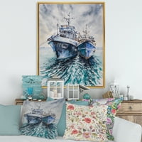 DesignArt 'Plavi ribarski brodovi prije oluje usidrene' nautičke i obalne uokvirene platnene zidne umjetničke tisak