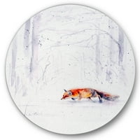 DesignArt 'Crvena za trčanje u bijelom snijegu u selu II' Farmhouse Circle Metal Wall Art - Disk od 23 godine