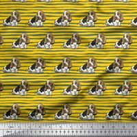 Poli Georgette prugasta tkanina s printom Basset Hound Dog za šivanje širine dvorišta